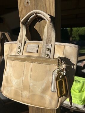 Coach Tote Mini Signature Scribble Suede Canvas Cream Y2K Minimalist Logo Bag